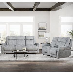 Linus - Power Reclining Sofa And Loveseat - Hudson Gray