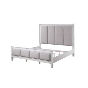 Katia - Eastern King Bed - Light Gray Linen, Rustic Gray & Weathered White