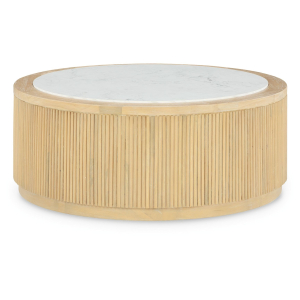 Camdill - Round Cocktail Table - Light Brown / White