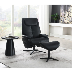 Labonita - Motion Accent Chair With Swivel & Ottoman - Black Top Grain Leather & Black