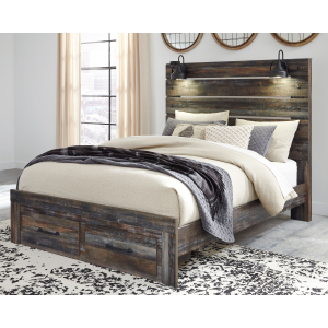 Drystan - Queen Panel Bed with 2 Storage Drawers - Brown / Beige