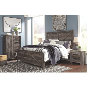 Wynnlow - 5 Pc. - King Crossbuck Panel Bed, 2 Nightstands - Gray