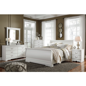 Anarasia - 6 Pc. - Dresser, Mirror, Queen Sleigh Bed, Nightstand - White