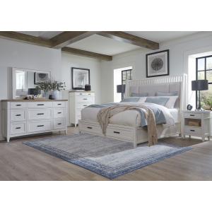 Americana Modern Bedroom - King Shelter Bed 2 Nightstands Dresser With Mirror And Chest - Cotton