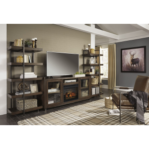 Starmore - 4 Pc. - Entertainment Center - 70## TV Stand with Faux Firebrick Fireplace Insert - Brown / Gunmetal