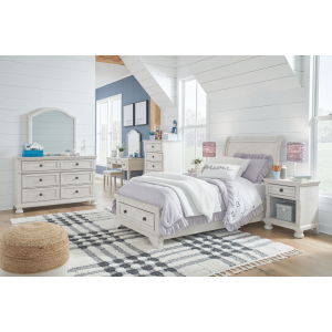 Robbinsdale - 10 Pc. - Dresser, Mirror, Chest, Twin Sleigh Storage Bed, 2 Nightstands, Vanity Set - Antique White