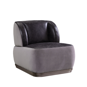 Decapree - Accent Chair - Antique Slate Top Grain Leather & Gray Velvet