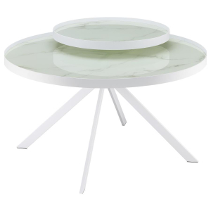 Briggs - Round Marble Printed Glass Top Coffee Table - White