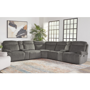 Alpine - 7 Piece Zero Gravity Power Reclining Sectional With Power Adjustable Headrests - Airy Midnight