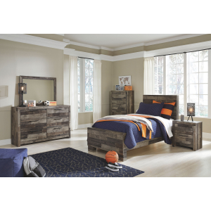 Derekson - 7 Pc. - Twin Panel Bed, Dresser, Mirror, Chest, Nightstand - Multi Gray
