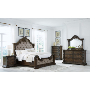Maylee - 5 Pc. - Dresser, Mirror, California King Upholstered Bed - Dark Brown