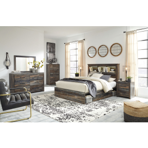 Drystan - 9 Pc. - Dresser, Mirror, King Bookcase Bed With 4 Storage Drawers, 2 Nightstands - Brown / Beige