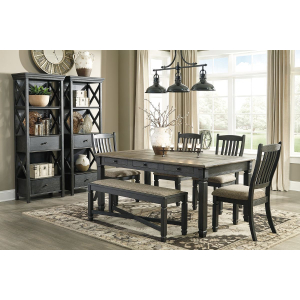 Tyler Creek - 8 Pc. - Dining Room Table, 4 Side Chairs, Bench, 2 Cabinets - Dark Gray