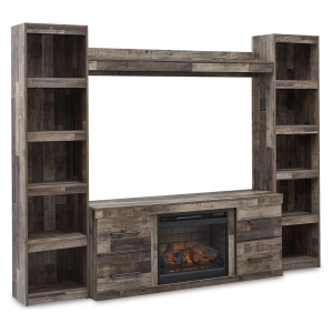 Derekson - 4-Piece Entertainment Center With Electric Fireplace - Multi Gray