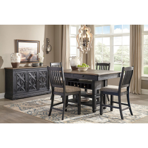 Tyler Creek - 6 Pc. - Counter Table, 4 Barstools, Server - Dark Gray