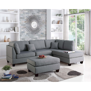 Cove F7606 3pc Reversible Sectional Sofa Set W/ Ottoman