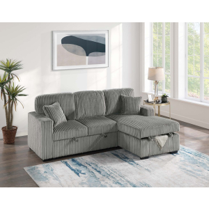Quiet 2-PC Convertible Sectional W/ 2 Accent Pillows & Fold-Down Table