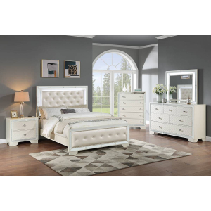 Tier Eastern King Bedroom 5 Piece Set w/ Bed, Dresser, Mirror, Nightstand & Chest