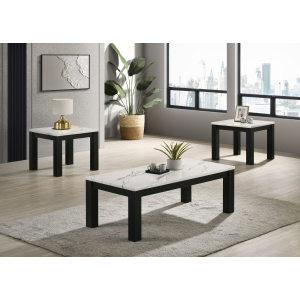 Ivy - 3 Piece Faux Marble White Cocktail Set - White / Black