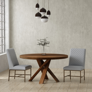 Crossings - Downtown Round Dining Table With 4 Upholstered Chairs - Amber & Light Gray