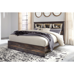 Drystan - King Panel Bookcase Bed - Brown / Beige