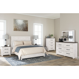 Gerridan - 4 Pc. - Dresser, Mirror, Queen Panel Bed - White / Gray