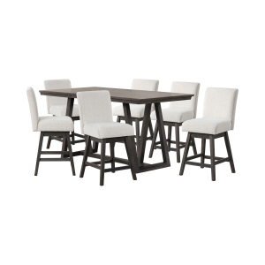 High Line - Counter Table & 6 Swivel Counter Chairs - White