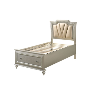 Kaitlyn - Full Bed With LED & Storage - Synthetic Leather & Champagne