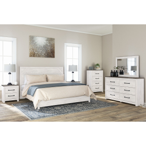 Gerridan - 7 Pc. - Dresser, Mirror, Chest, King Panel Bed, 2 Nightstands - White / Gray
