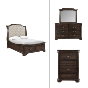 Lyndhurst - 5/0 Queen 4 Piece Bedroom Set (Bed, Dresser, Mirror, Chest) - Walnut
