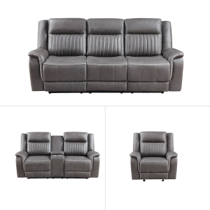 Enzo - 3 Piece Manual Sofa & Loveseat & Recliner - Gray