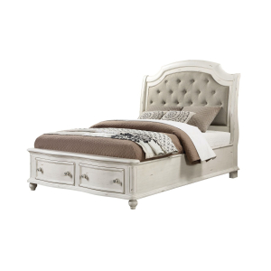 Jaqueline - Queen Bed With Storage - Gray Linen & Antique White