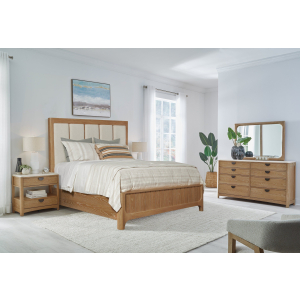 Escape - Bedroom Queen Panel Bed 2 Nightstands And Dresser With Mirror - Glazed Natural Oak