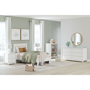 Hallityn - 3 Pc. - Bookcase, Twin Panel Platform Bed - White