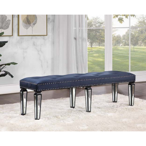 Varian II - Bench - Mirrored, Dark Navy Velvet & Black & Sliver