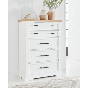 Ashbryn - Five Drawer Chest - White / Natural