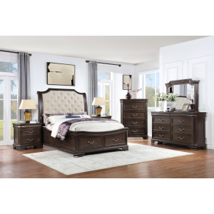 Lyndhurst - 5/0 Queen 6 Piece Bedroom Set (Bed, Dresser, Mirror, Chest, 2 Nightstands) - Walnut