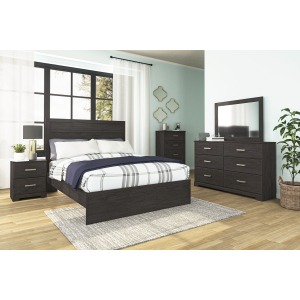Belachime - 7 Pc. - Dresser, Mirror, Chest, Queen Panel Bed, 2 Nightstands - Black