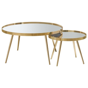 Kaelyn - 2 Piece Round Mirror Top Nesting Coffee Table - Gold