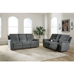 Barnsana - 2 Pc. - Power Reclining Sofa, Power Reclining Loveseat - Gravel
