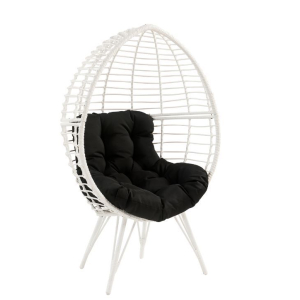 Galzed - Patio Lounge Chair - Black Fabric & White Wicker