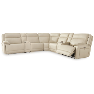 Double Deal - 7-Piece Power Reclining Sectional With 2 Consoles - Almond