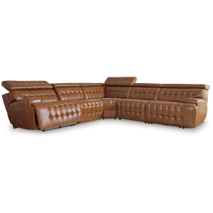 Temmpton - 5-Piece Power Reclining Sectional - Chocolate