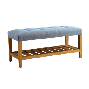 Charla - Bench - Light Blue Fabric & Oak