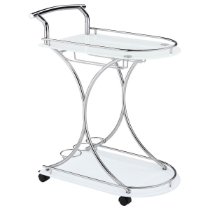 Elfman - 2-Tier Glass Shelf Metal Bar Cart - White And Chrome