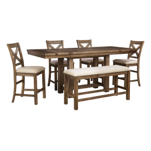 Moriville - 6 Pc. - Counter Extension Table, 4 Barstools, Bench - Dark Gray