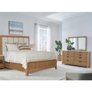 Escape - Bedroom King Panel Bed With Dresser And Mirror - Glazed Natural Oak
