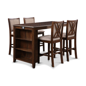 Amy - 5 Piece Counter Dining Set (Table With Storage & 4 Chairs) - Cherry