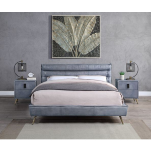 Doris - Eastern King Bed - Gray Top Grain Leather
