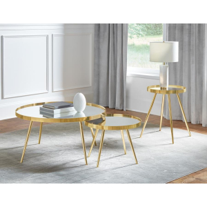 Kaelyn - 3 Piece Round Coffee And End Table Set - Gold
